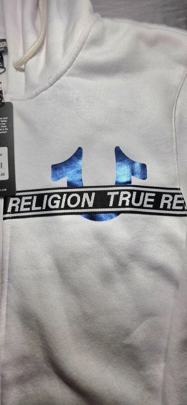 True Religion Foil Taping Zip Hoodie Men's Size Large White Sku 163